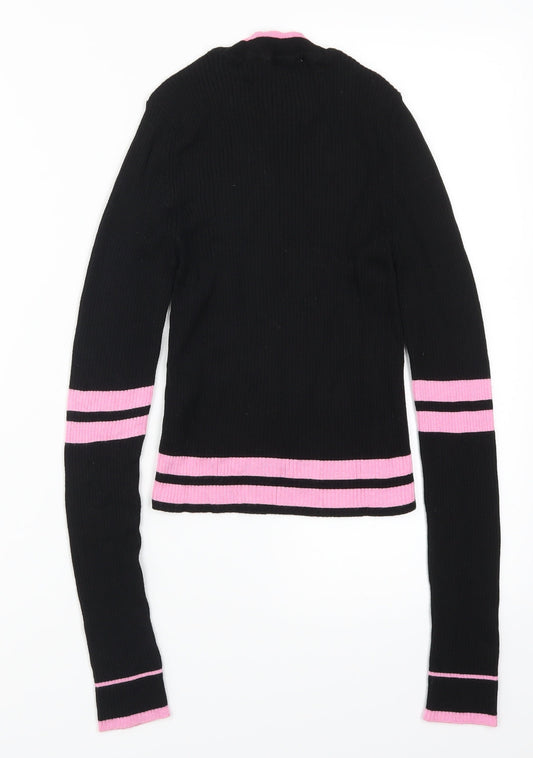Cooperative Womens Black Striped Pullover Jumper Size S - Pink