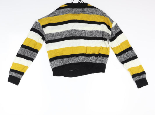 Divided Womens Yellow Striped Henley Jumper Size M
