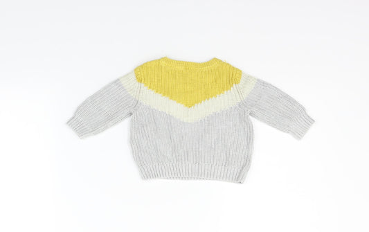 Marks and Spencer Boys Grey Striped Pullover Jumper Size 0-3 Months