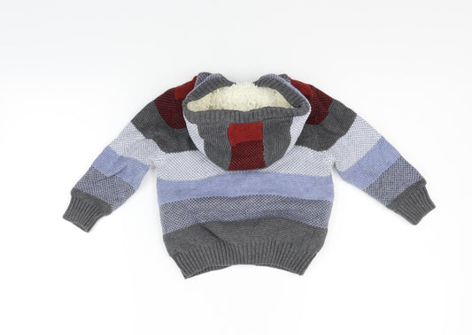 Marks and Spencer Girls Blue Geometric Cardigan Jumper Size 2 Years