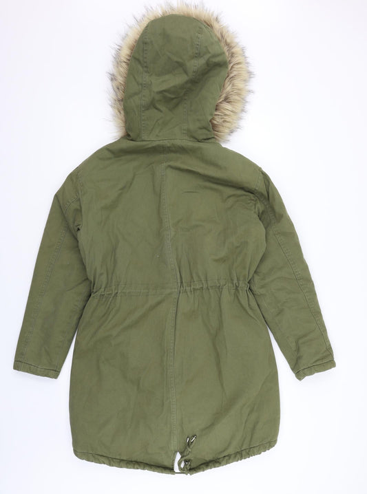 New Look Womens Green Jacket Size 8 - faux fur washable marks