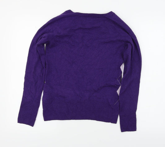 L.O.G.G Womens Purple Houndstooth Pullover Jumper Size M
