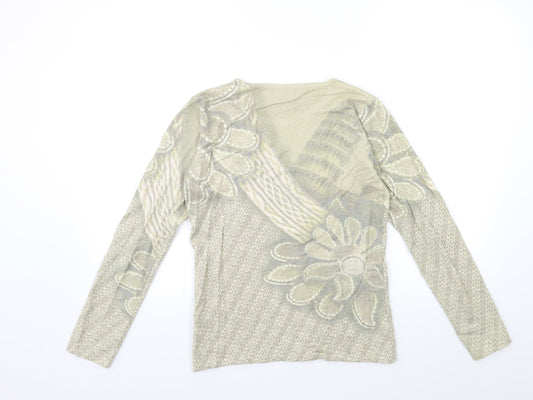 paramour Womens Green Floral Knit Pullover Jumper Size S
