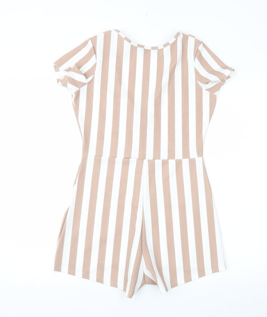 PRETTYLITTLETHING Womens Brown Striped Playsuit One-Piece Size 8