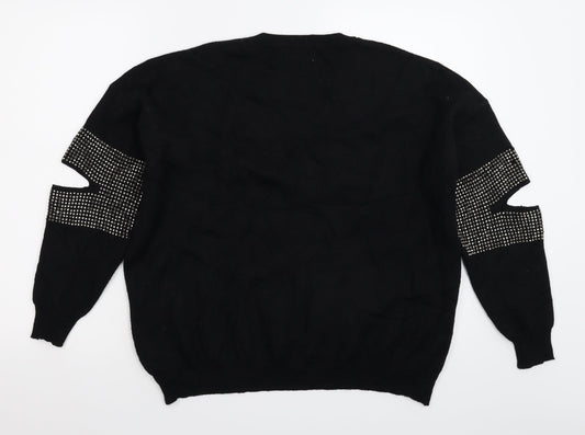 Wild Flower Womens Black Knit Pullover Jumper Size L