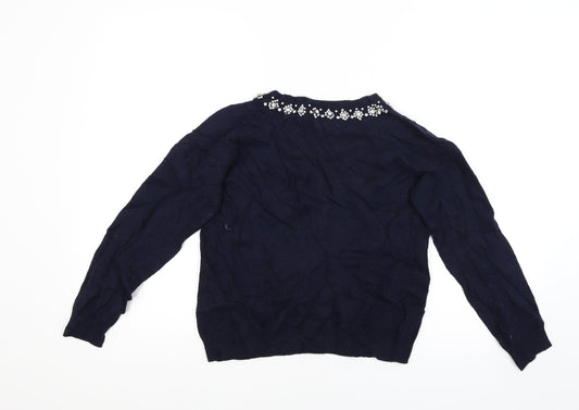 He Loves Me Womens Blue Pullover Jumper Size 14 - Studded collar