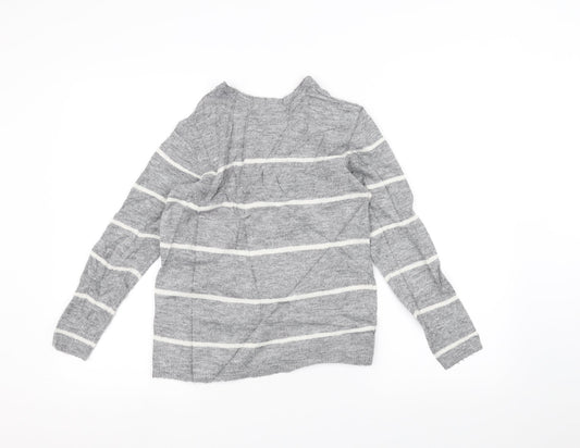 H&M Girls Grey Striped Pullover Jumper Size 9-10 Years