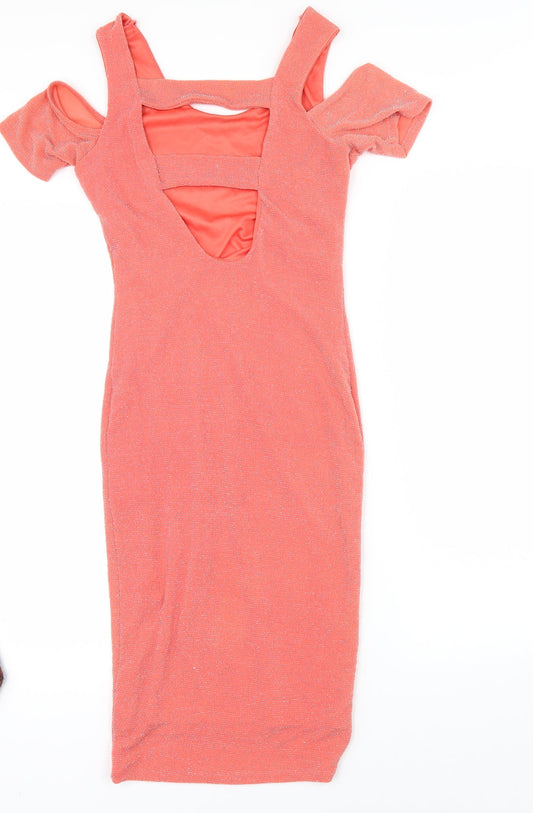 Miss Selfridge Womens Orange Bodycon Size 6 - COLD SHOULDER
