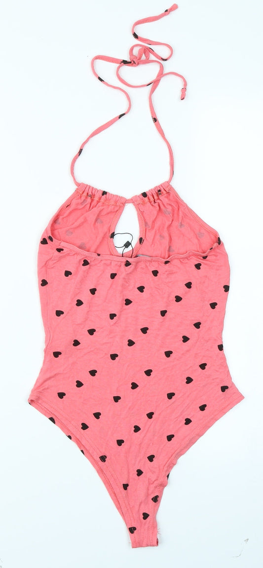 Nasty Gal Womens Pink Bodysuit One-Piece Size 6 - Heart print