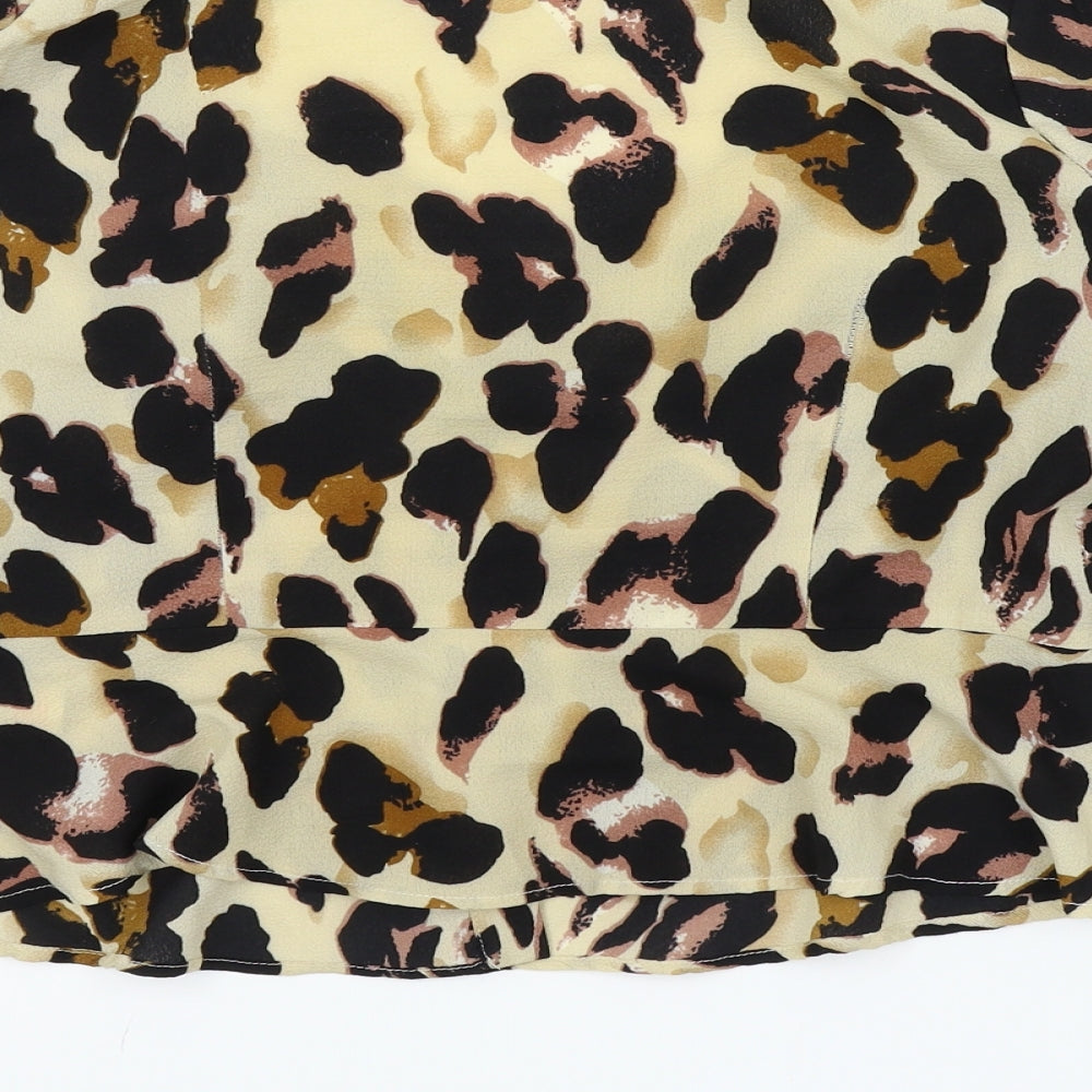 PRETTYLITTLETHING Womens Brown Animal Print Basic Blouse Size 10