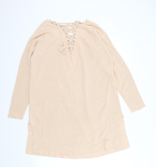 PEP&CO Womens Orange Cardigan Jumper Size 16 - Lace UP Detail