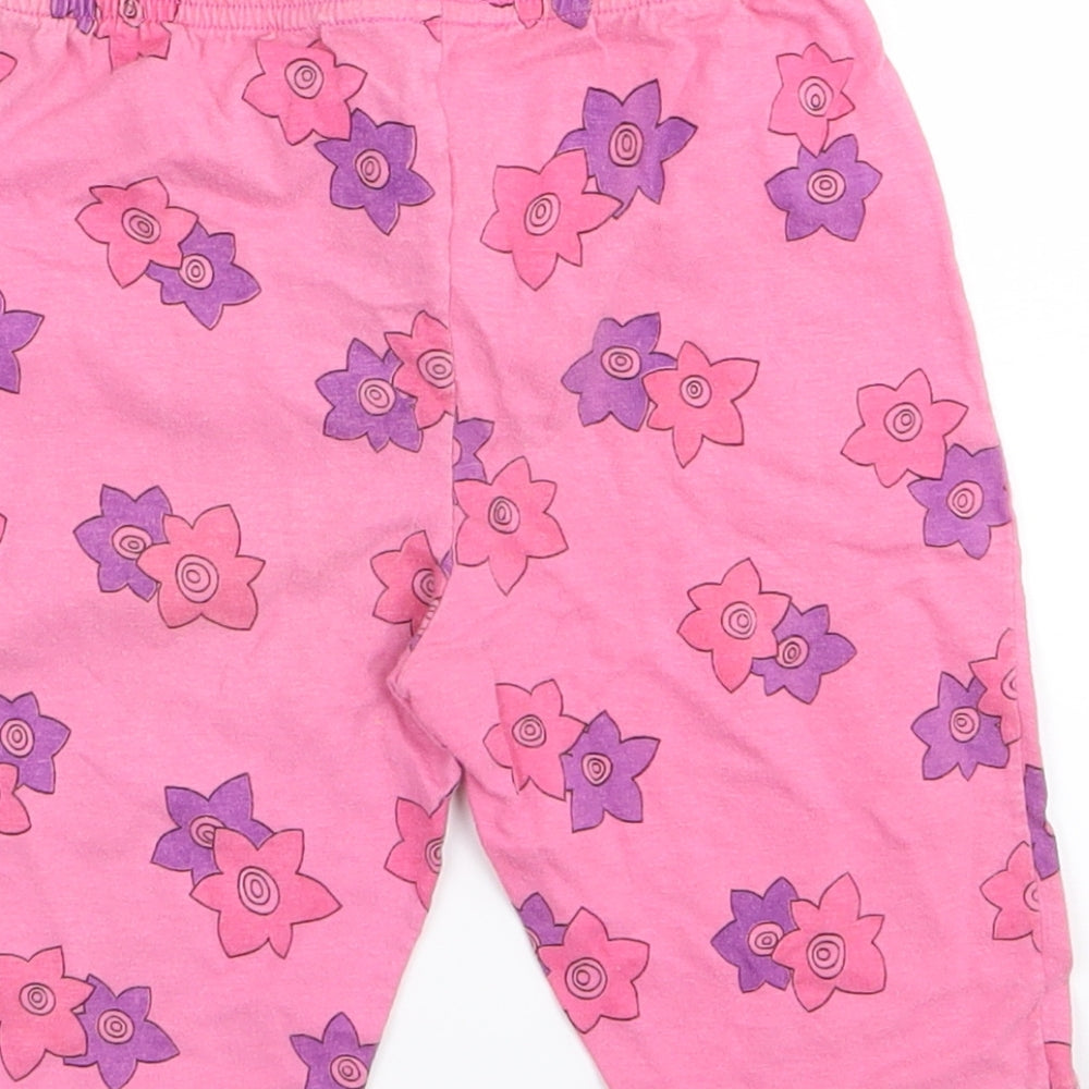 Brand and care label for chanbo girls’ pink floral capri leggings, size 12, months