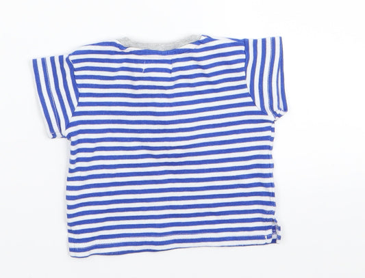 BABLUNO Boys Blue Striped Basic T-Shirt Size 3-6 Months