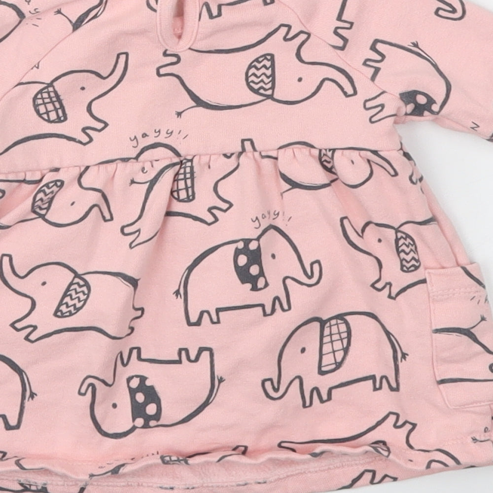 Brand and care label for George girls’ pink animal print fit & flare, size 0-3, months