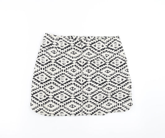Topshop Womens Black Geometric A-Line Skirt Size 10