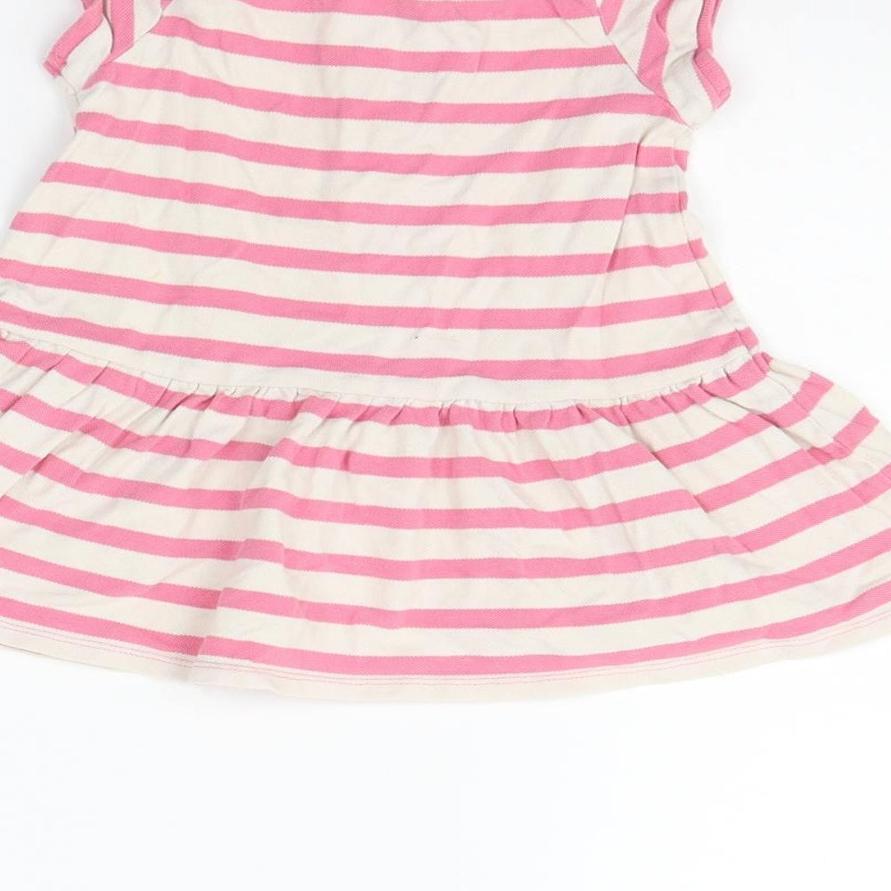 Brand and care label for H&M girls’ pink striped t-shirt dress, size 18-24, months