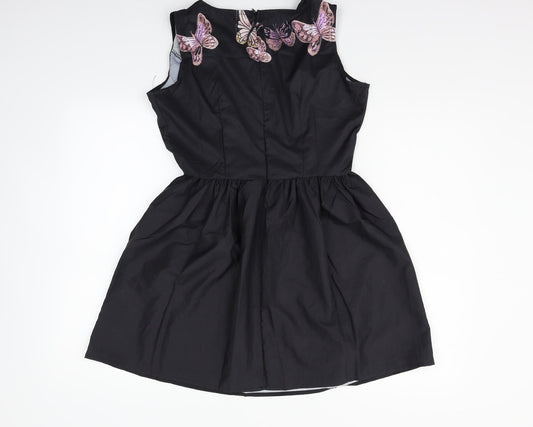 XJF Womens Black Floral Fit & Flare Size M
