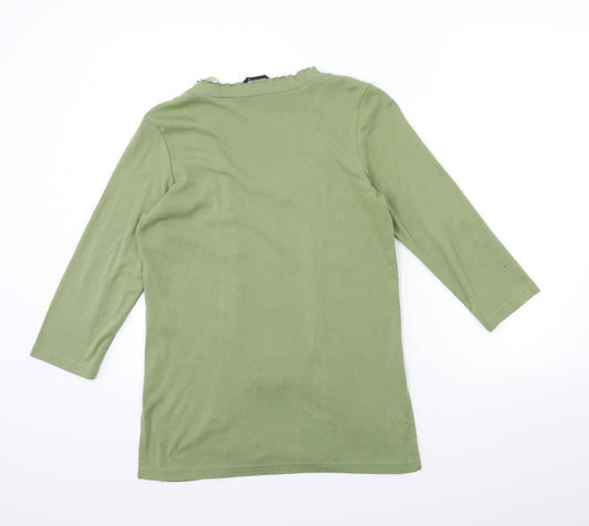 ALEXARA Womens Green Striped Basic T-Shirt Size 12