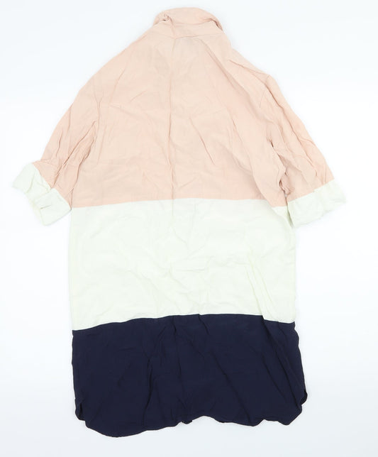 Topshop Womens Multicoloured Striped Basic Button-Up Size 10