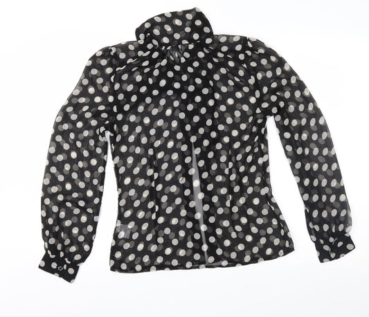 AMARANTO Womens Black Polka Dot Basic Button-Up Size 10