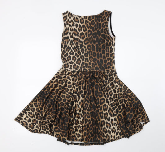 Miso Womens Brown Animal Print A-Line Size 8