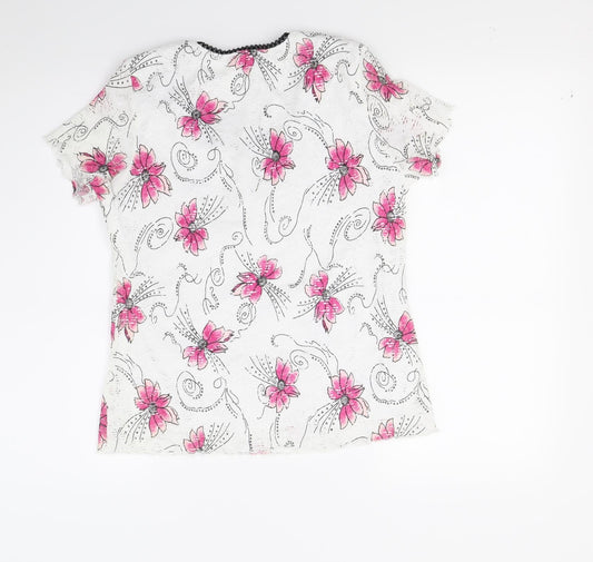 Preworn Womens White Floral Basic Blouse Size M