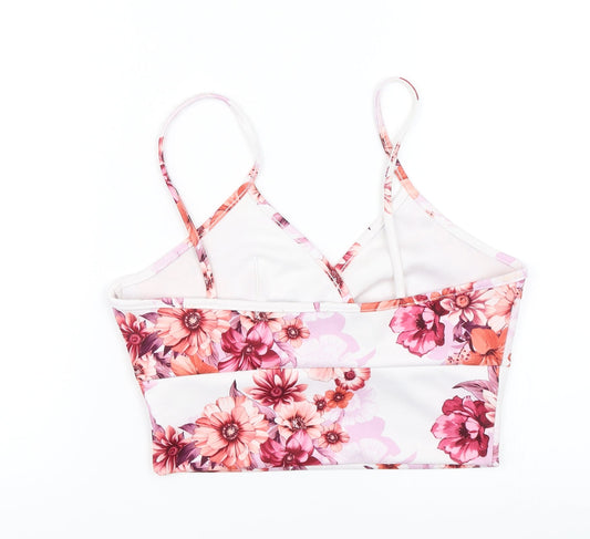 Boohoo Womens White Floral Cropped Blouse Size 10