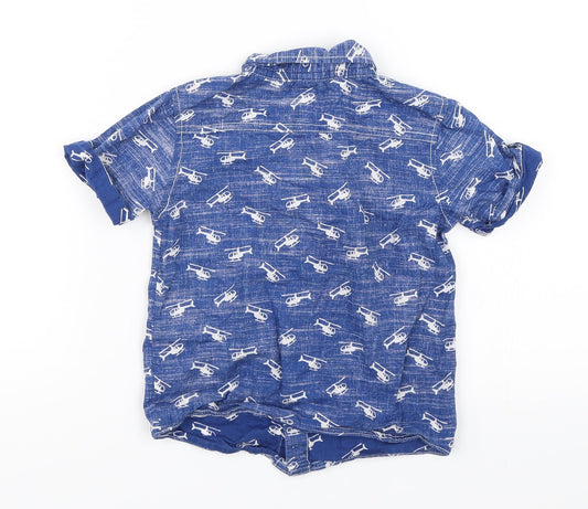 Mini Club Boys Blue Basic Button-Up Size 3-4 Years - Helicopters