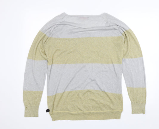 I LOVE MY TEE Womens Silver Striped Pullover Jumper Size L
