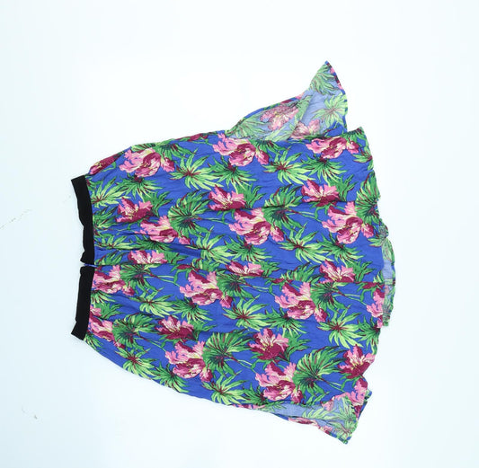 Topshop Womens Blue Floral Flare Skirt Size 8