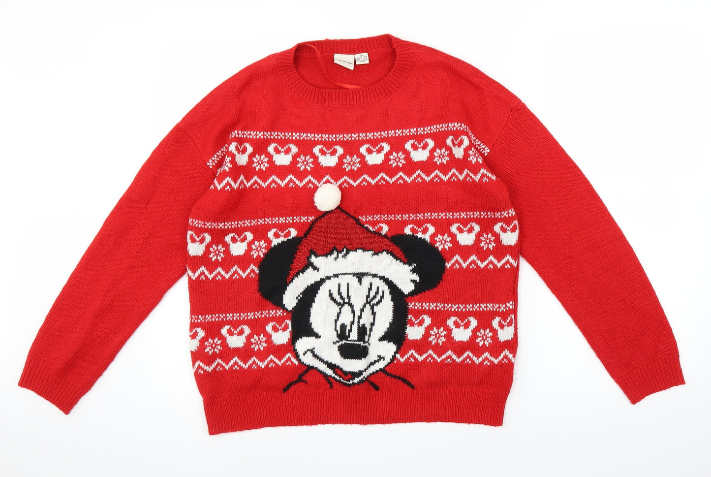 Disney Womens Red Fair Isle Knit Pullover Jumper Size XS  - Christmas Minnie Mouse