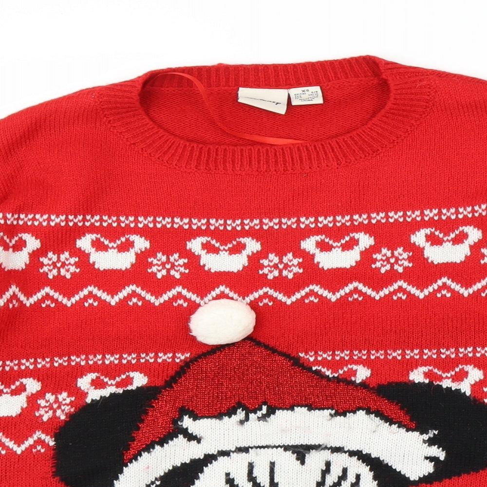 Disney Womens Red Fair Isle Knit Pullover Jumper Size XS  - Christmas Minnie Mouse