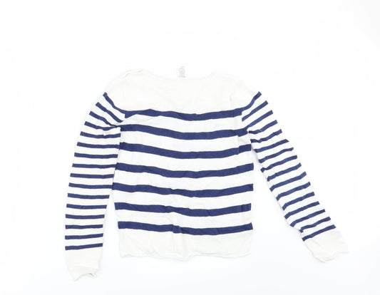 H&M Girls White Striped Pullover Jumper Size 9-10 Years