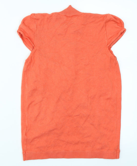 ICHI Womens Orange Knit Cardigan Jumper Size XS