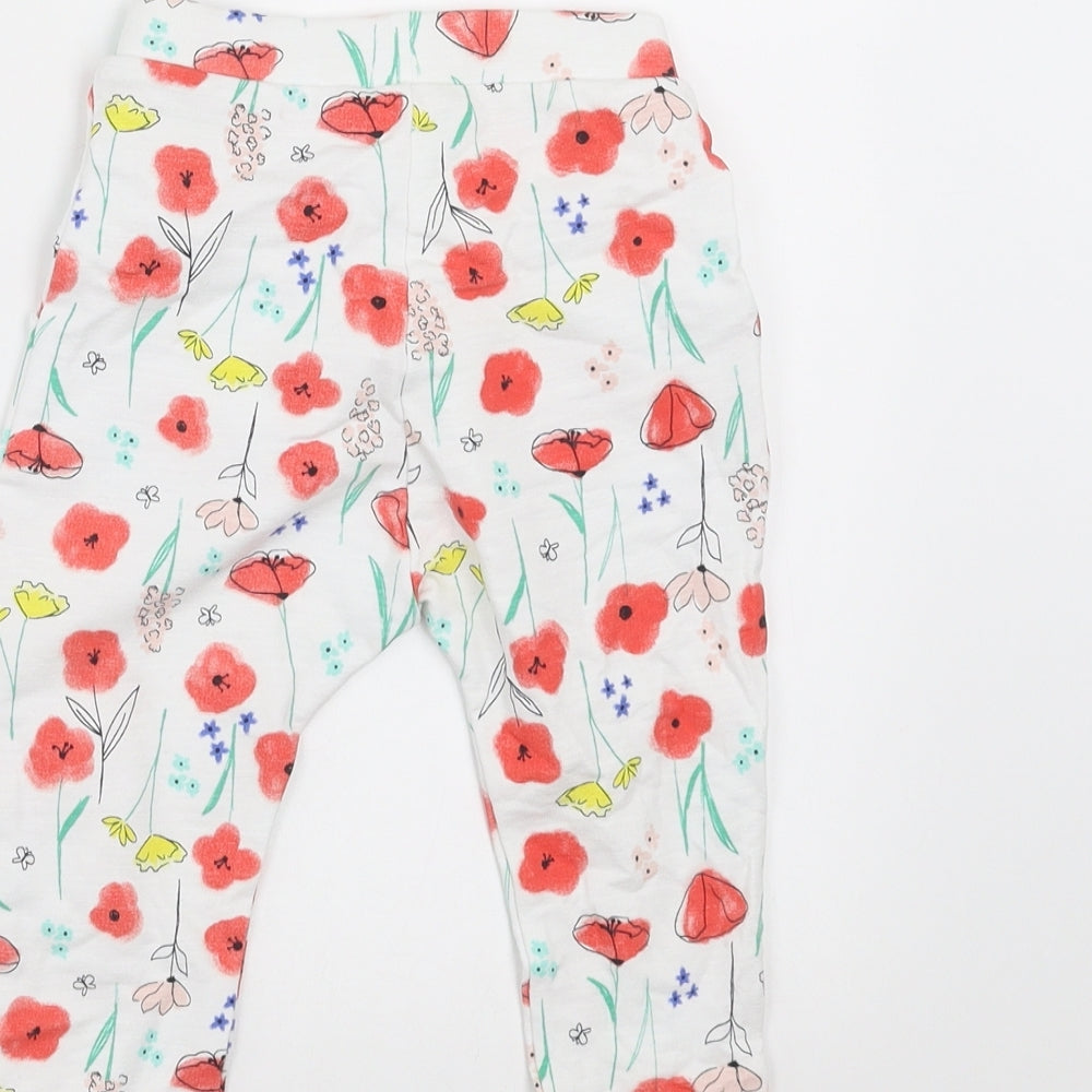 Nutmeg Girls White Floral Jogger Trousers Size 6-9 Months