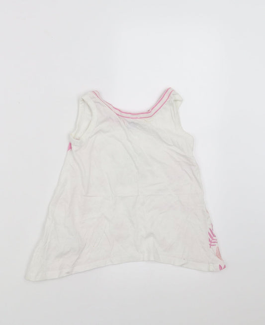 Dopo Dopo Girls White Floral Basic Tank Size 2-3 Years - flamingo