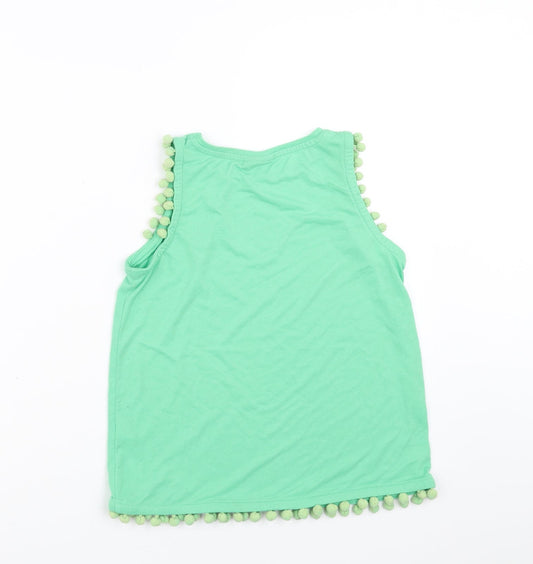 Matalan Girls Green Basic Tank Size 11 Years - pom pom detail
