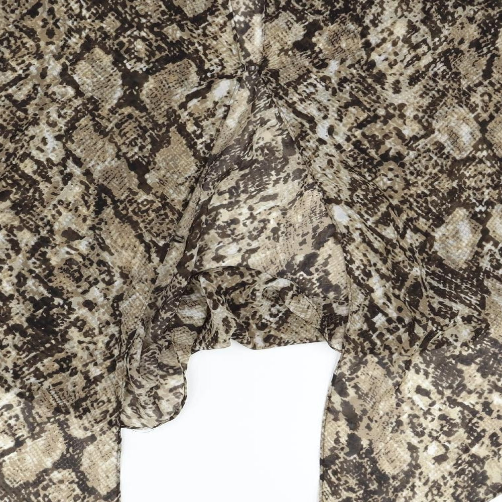Brand and care label for Papaya women’s beige animal print basic blouse, size UK 14