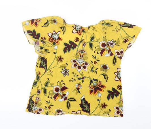 Warehouse Womens Yellow Geometric Basic Button-Up Size 12