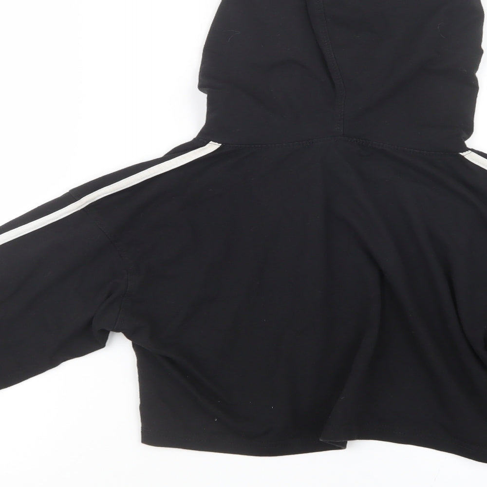 Brand and care label for Missguided women’s black pullover hoodie, size UK 14, - cropped
