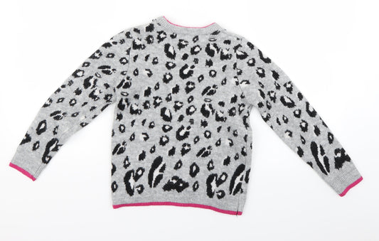 nutmg Girls Green Animal Print Pullover Jumper Size 9-10 Years