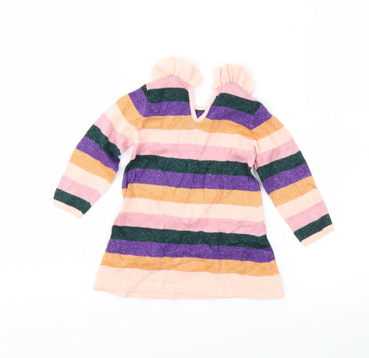 molo Girls Multicoloured Striped Knit A-Line Size 9-12 Months