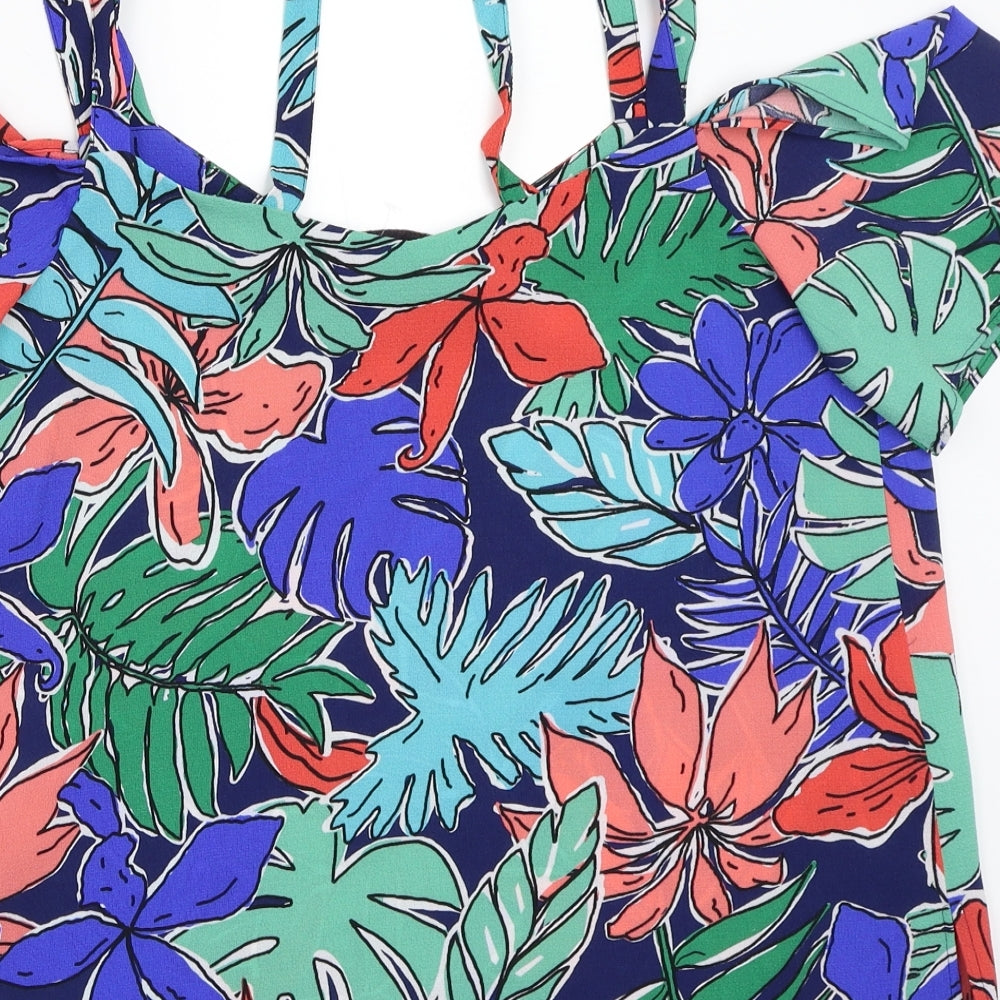 Papaya Womens Blue Floral Basic Blouse Size 14