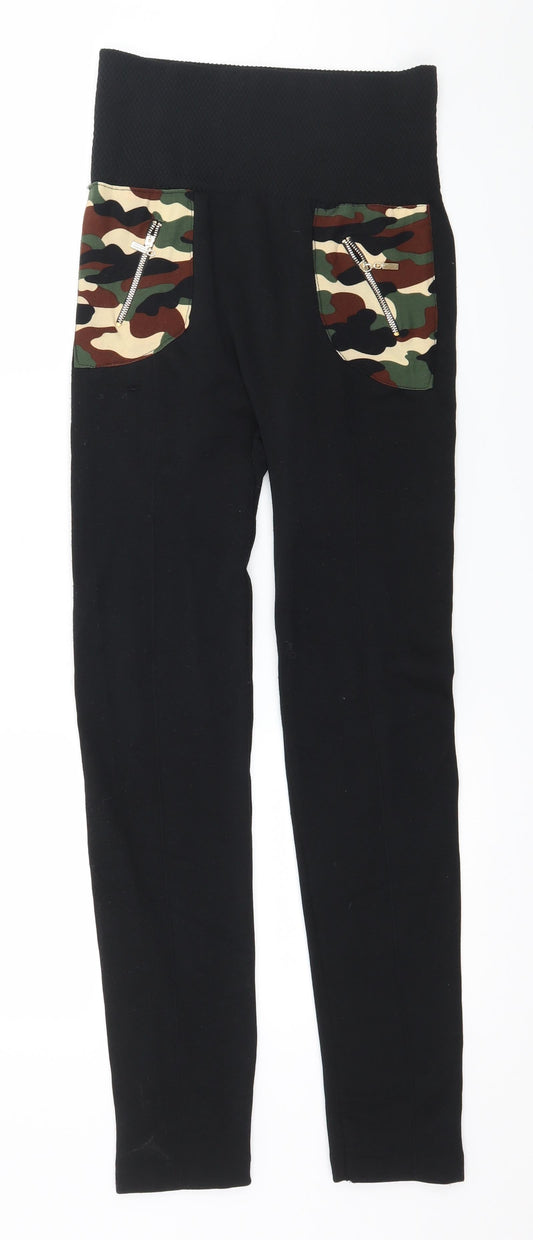 Preworn Womens Black Capri Leggings Size 28 in L28 in - Camo detail