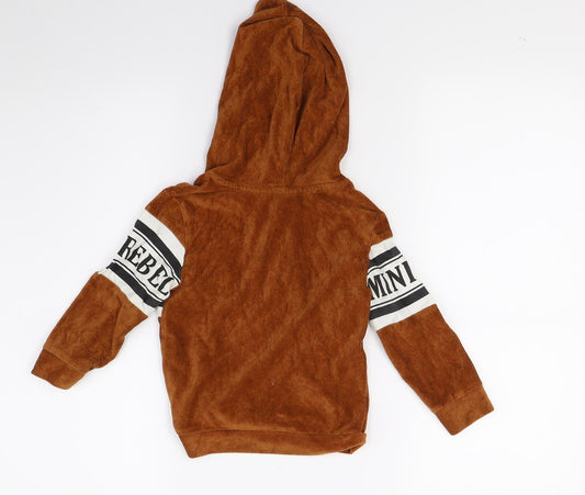 Mini Rebal Boys Brown Corduroy Pullover Hoodie Size 2 Years
