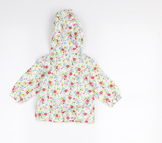 TU Girls White Floral Basic Coat Coat Size 0-3 Months