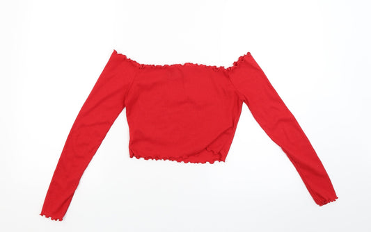 PRETTYLITTLETHING Womens Red Cropped Blouse Size 8