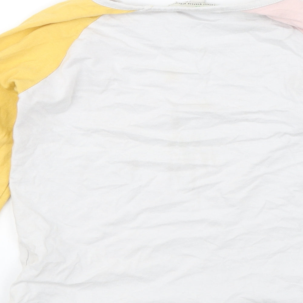 Brand and care label for Mini B girls’ white jersey t-shirt, size 4-5, years - really good things happen when its sunny