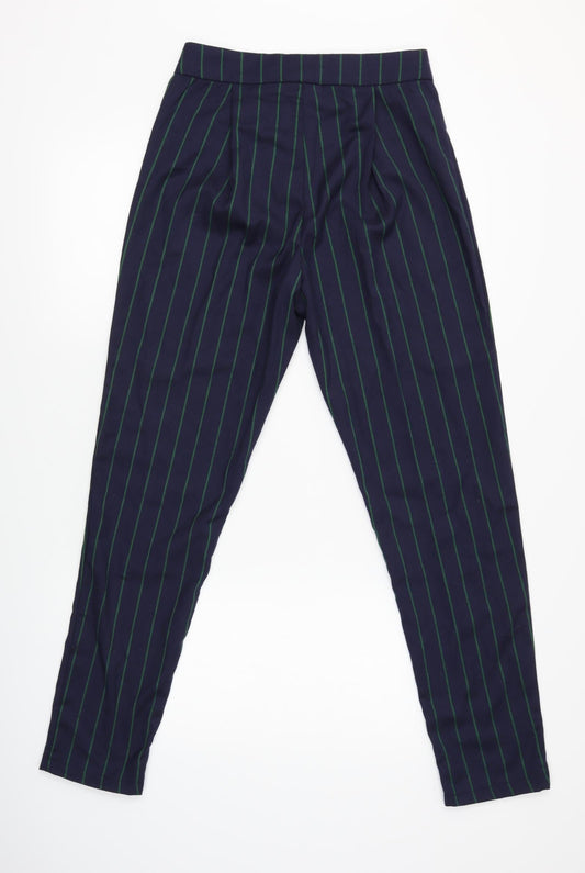 Pretty Little Thing Womens Blue Striped Dress Pants Trousers Size 8 L28 in