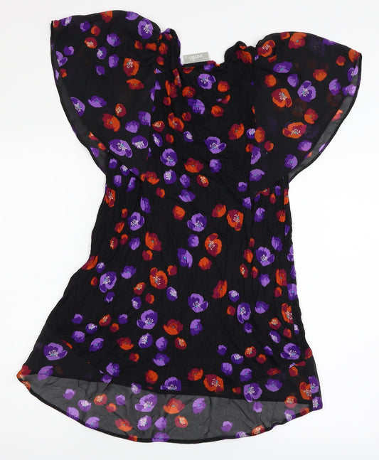 Wallis Womens Black Floral A-Line Size 10